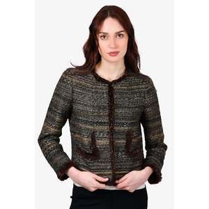 Pre-loved Chanel™ 2005 Green/Brown Metallic Thread Blazer Size 42